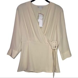 TOPSHOP Cream 3/4 Length Sleeve Buckle Wrap Blouse Size 6 NWT